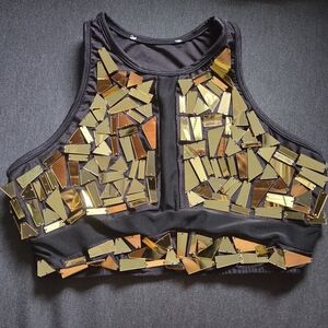 Vintage Gold and Black Mirror Embellished Crop Top